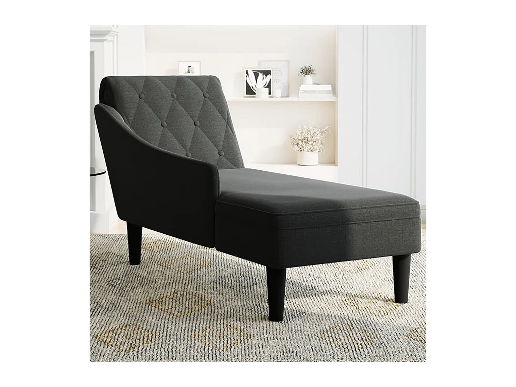 Fauteuil long avec coussin et accoudoir droit noir tissu
