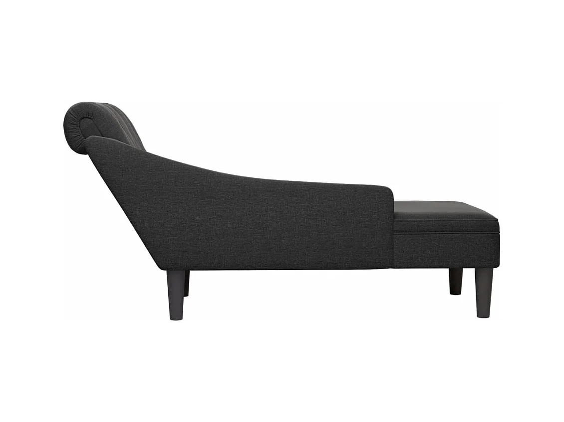 Fauteuil long avec coussin et accoudoir droit noir tissu