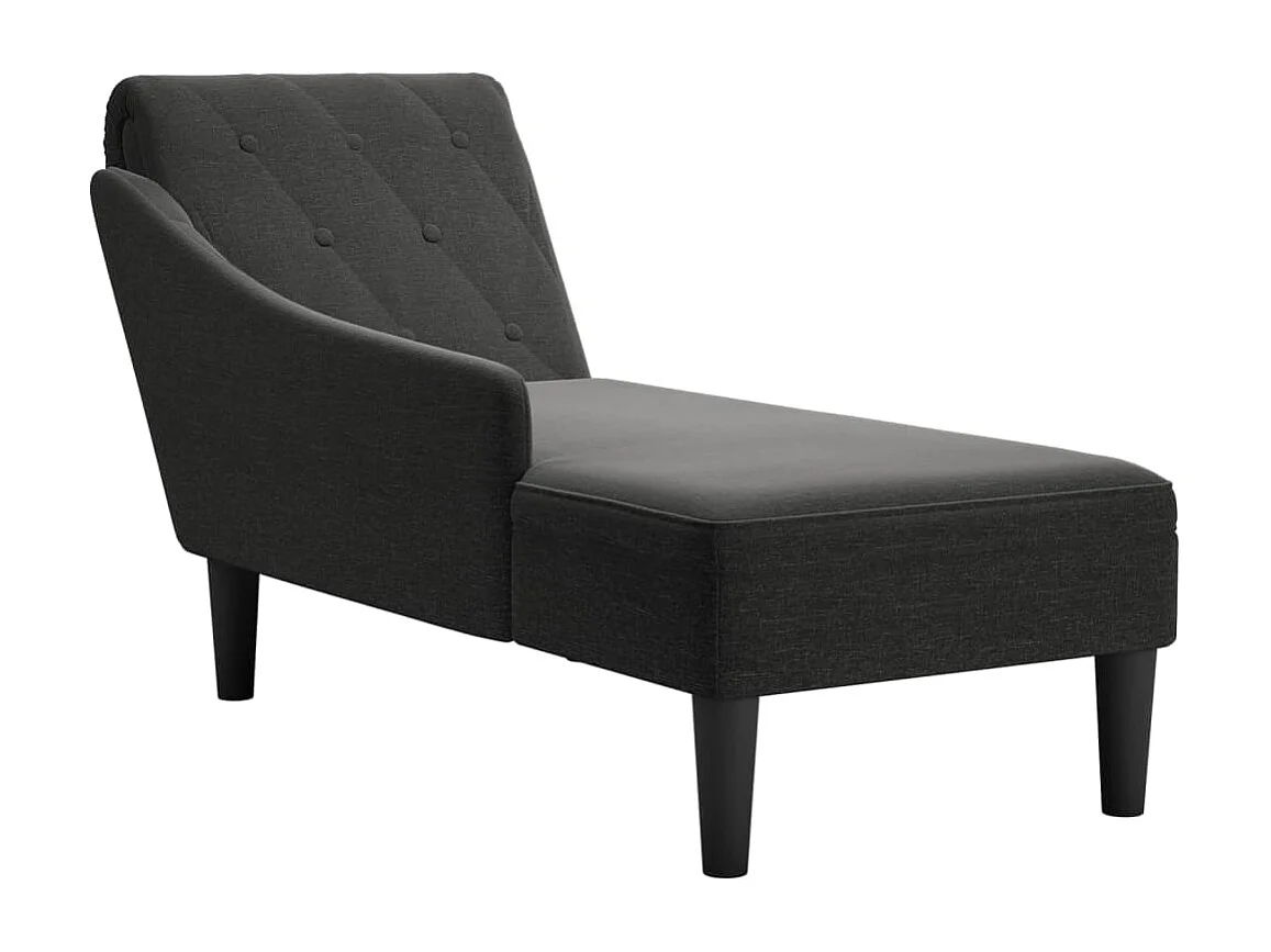 Fauteuil long avec coussin et accoudoir droit noir tissu