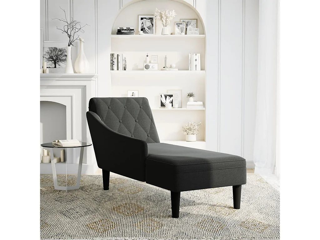 Fauteuil long avec coussin et accoudoir droit noir tissu