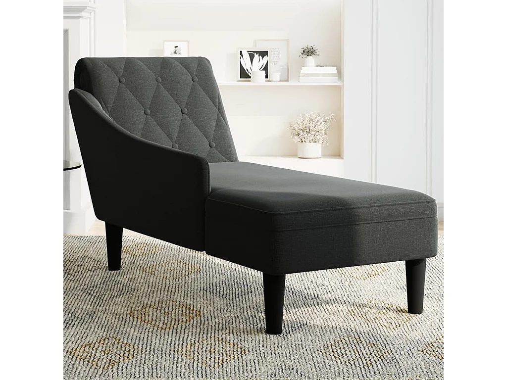 Fauteuil long avec coussin et accoudoir droit noir tissu