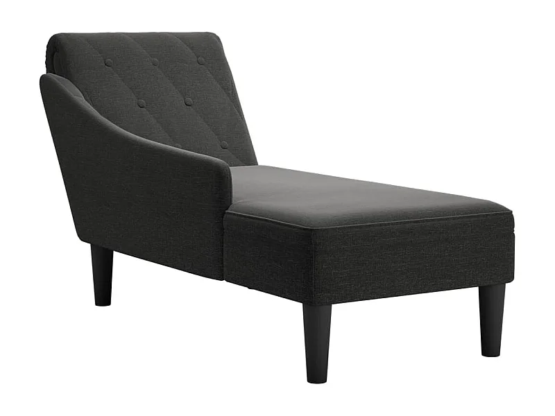 Fauteuil long avec coussin et accoudoir droit noir tissu