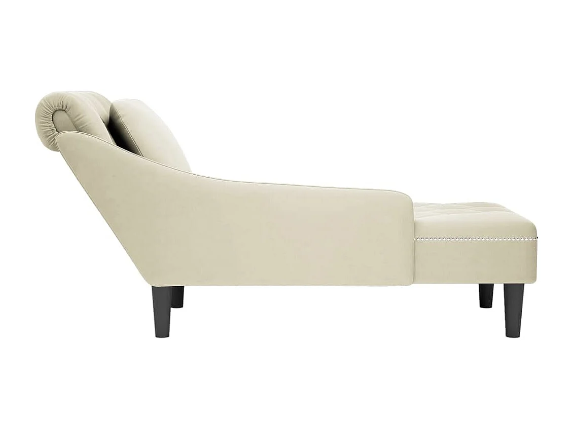 Sillón largo con cojín y reposabrazos derecho terciopelo crema