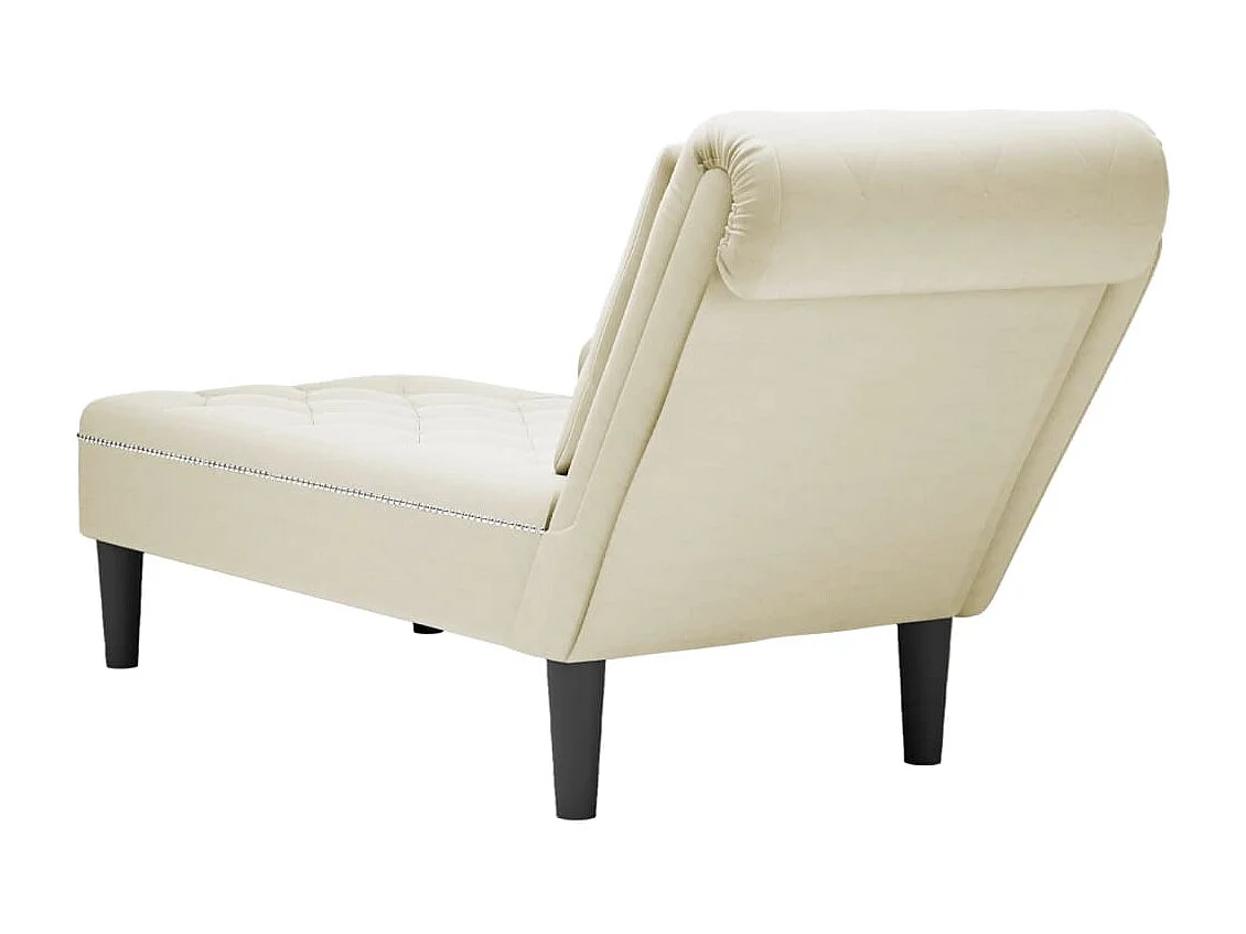 Sillón largo con cojín y reposabrazos derecho terciopelo crema