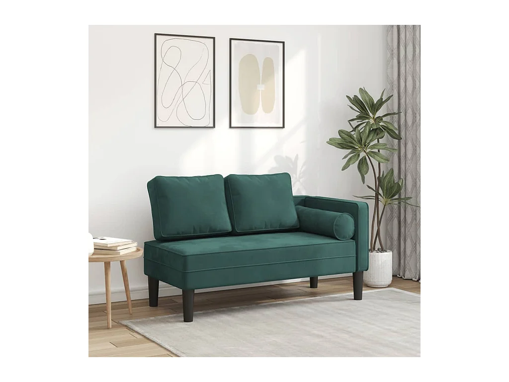 Chaise longue avec coussins vert foncé velours