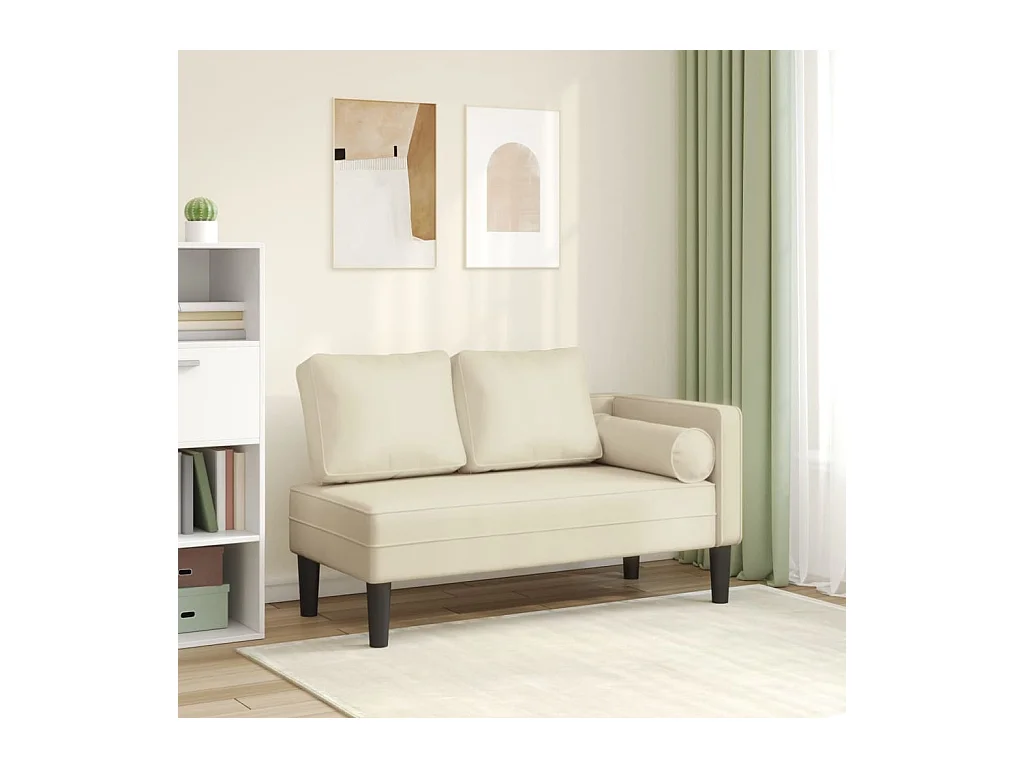 Chaise longue avec coussins crème similicuir