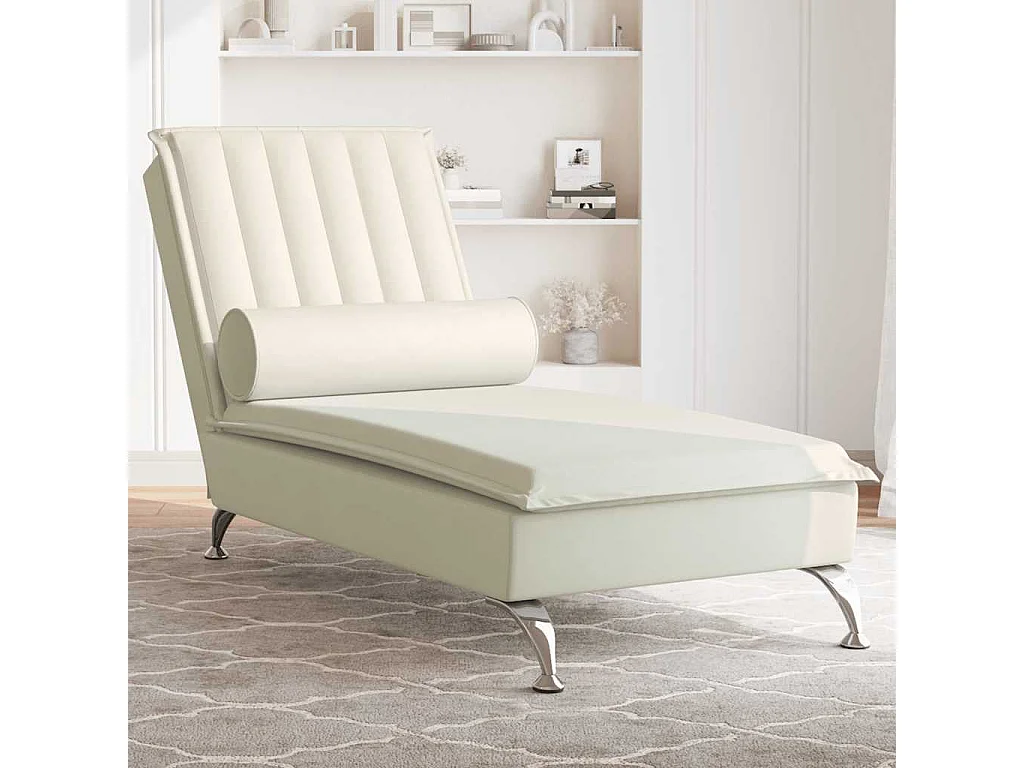 Chaise longue de massage avec traversin crème velours