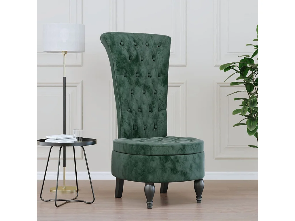 Chaise à dossier haut vert foncé velours conception de bouton