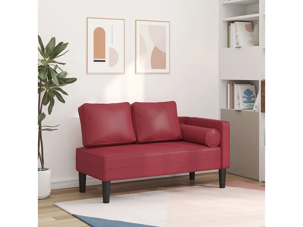 Chaise longue avec coussins rouge bordeaux similicuir
