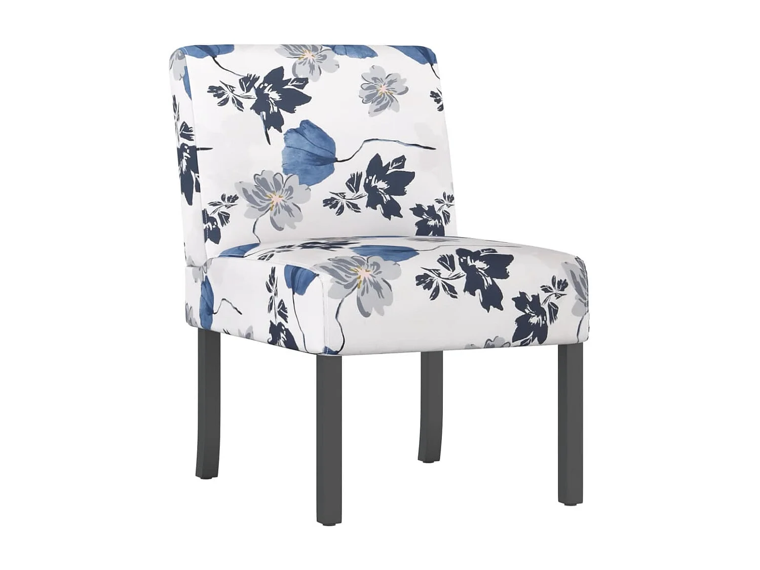 Fauteuil zonder armleuningen blauwe stof met bloemen