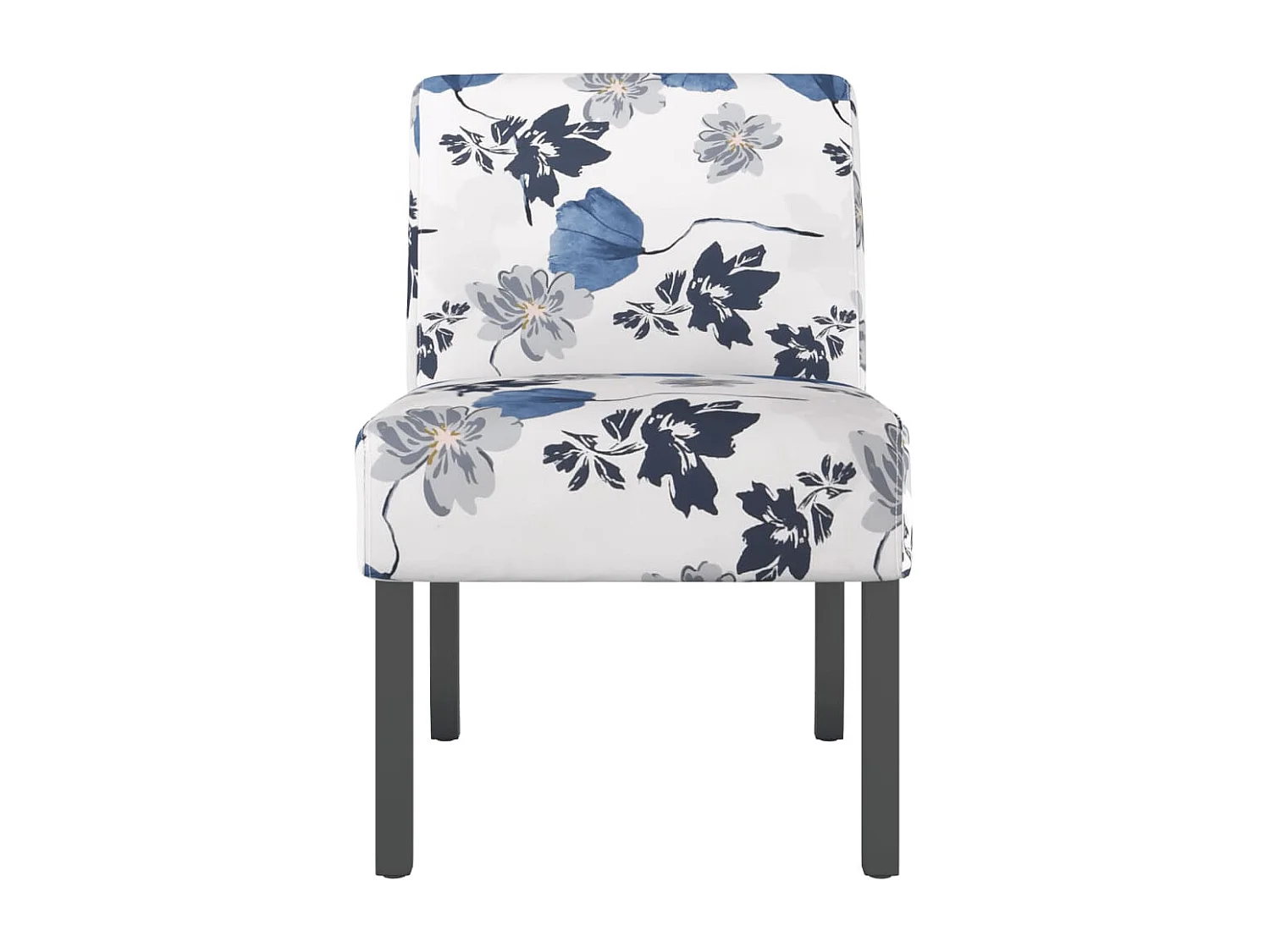 Fauteuil zonder armleuningen blauwe stof met bloemen