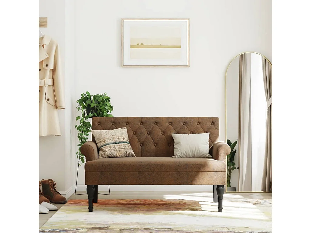 Banco con respaldo marrón 120x62x75,5 cm símil piel ante