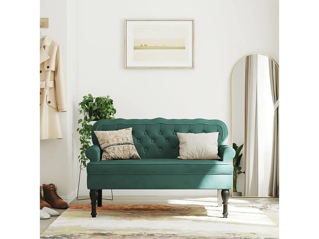 Banc avec dossier vert foncé 119,5x64,5x75 cm velours