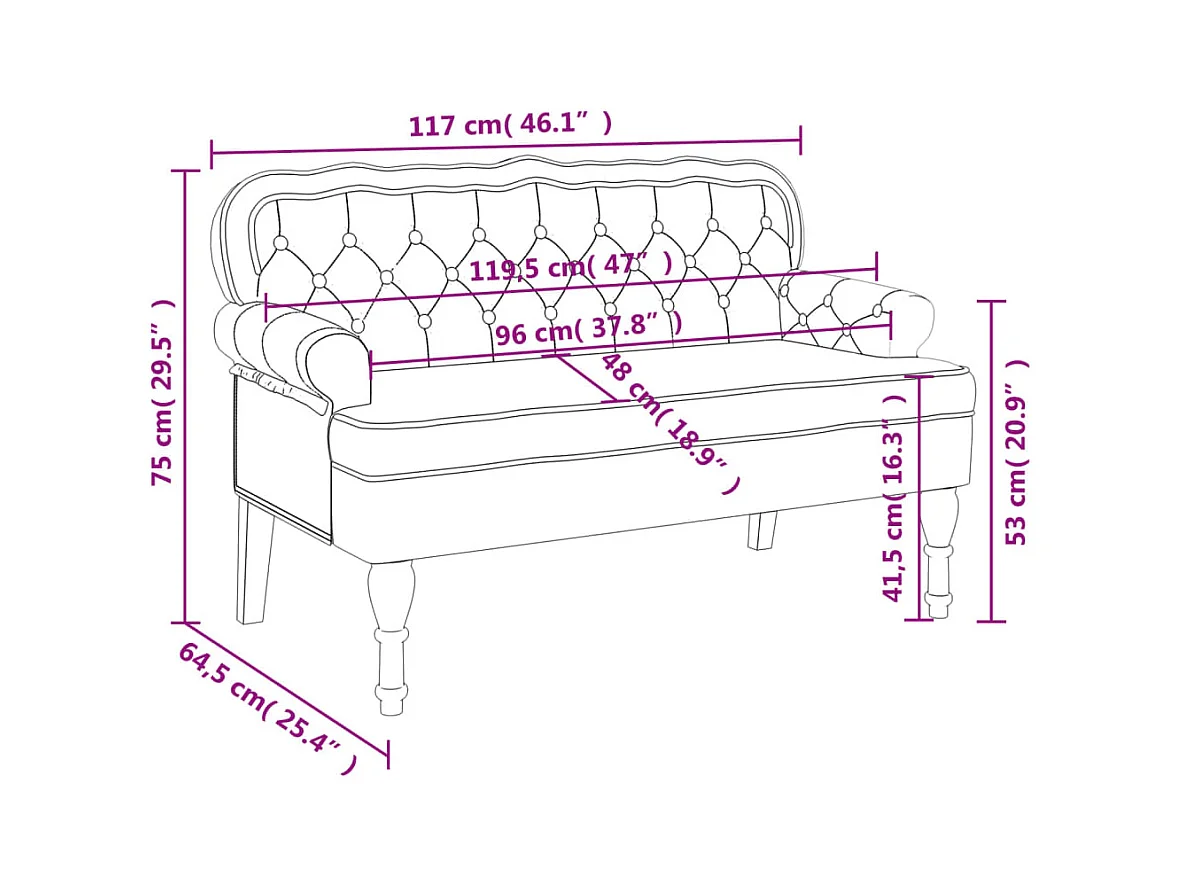 Banc avec dossier bordeaux 119,5x64,5x75 cm velours