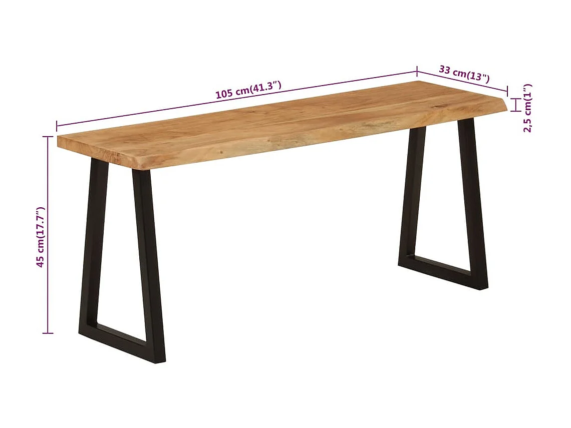 Banc avec bord vivant 105 cm bois d'acacia massif