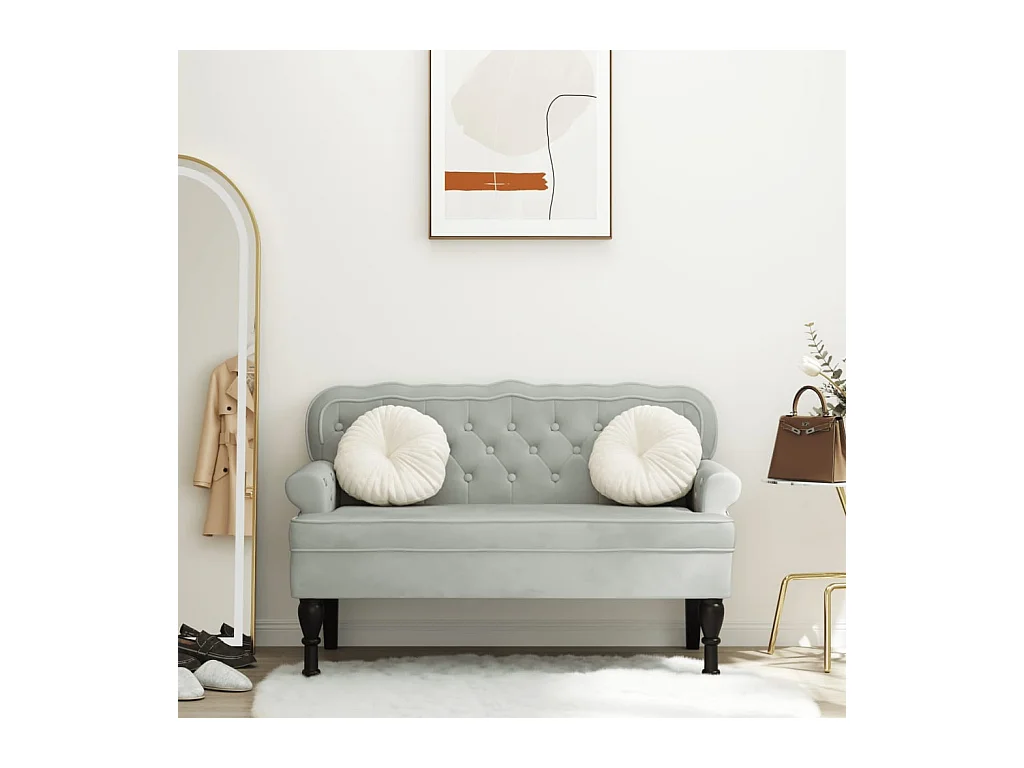 Banc avec dossier gris clair 119,5x64,5x75 cm velours