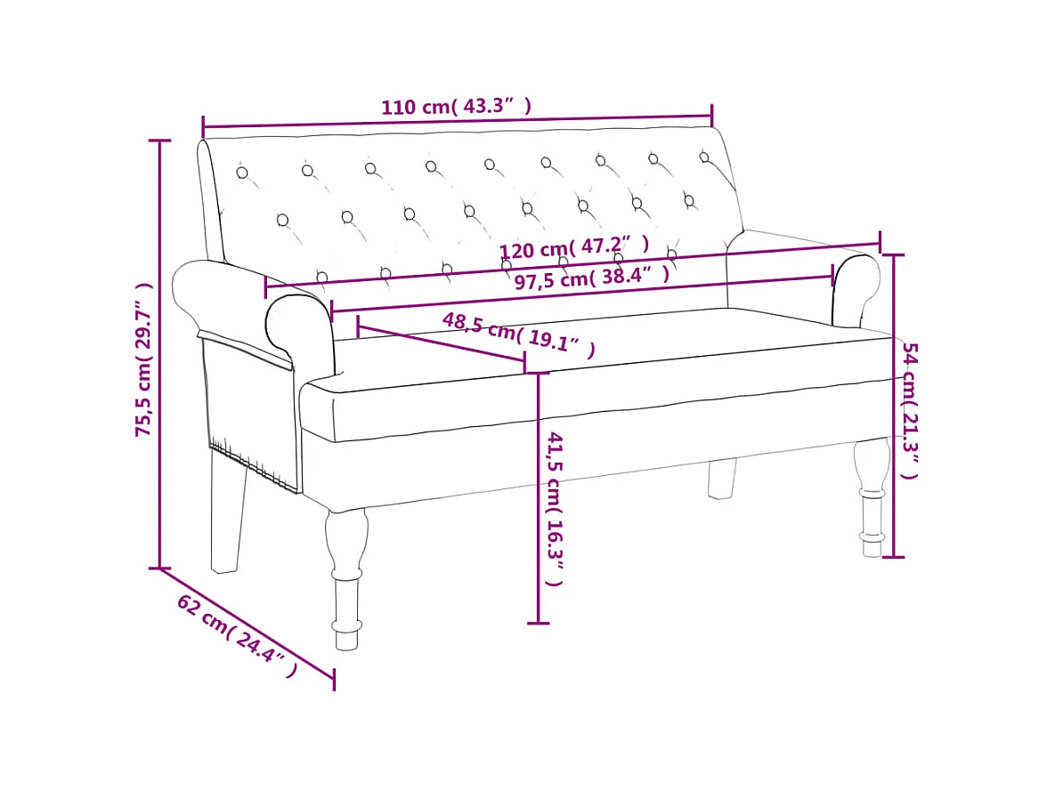 Banc avec dossier taupe 120x62x75,5 cm tissu