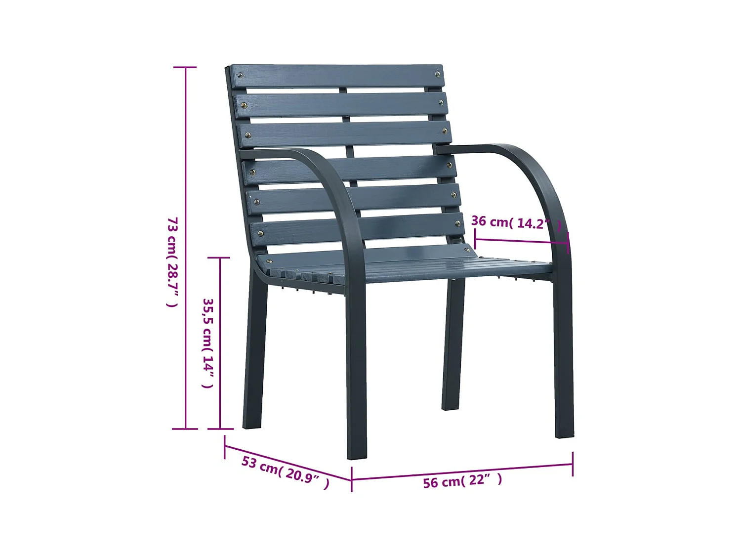 Chaises de jardin lot de 2 sapin massif acier enduit de poudre