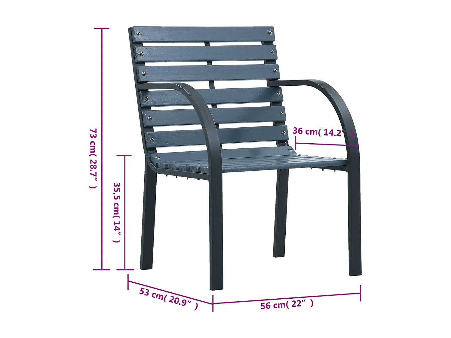 Chaises de jardin lot de 2 sapin massif acier enduit de poudre