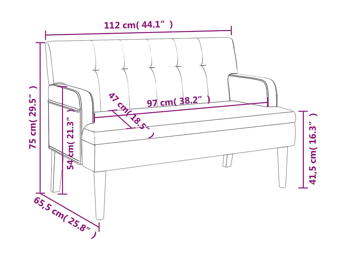 Banc avec dossier noir 112x65,5x75 cm similicuir