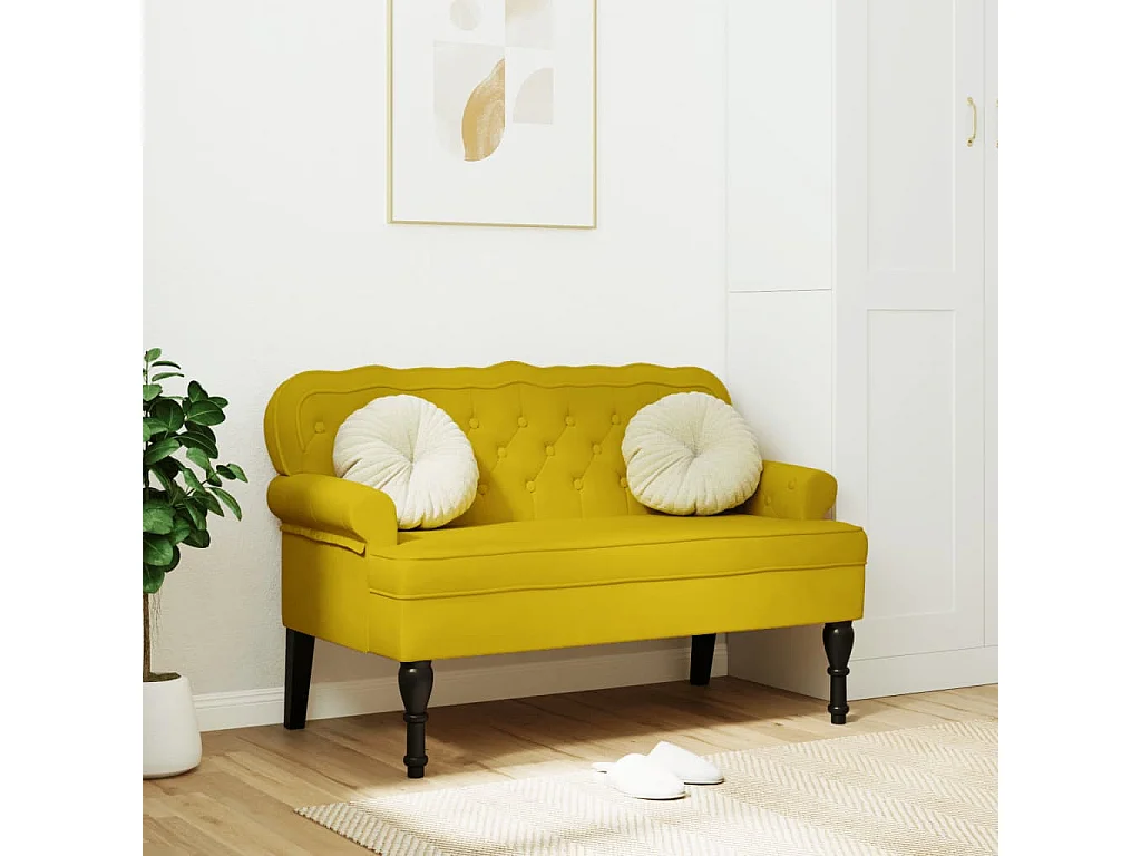 Banco com encosto amarelo 119,5x64,5x75 cm veludo