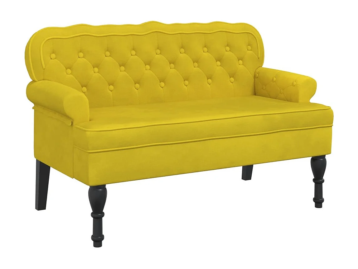 Banco com encosto amarelo 119,5x64,5x75 cm veludo
