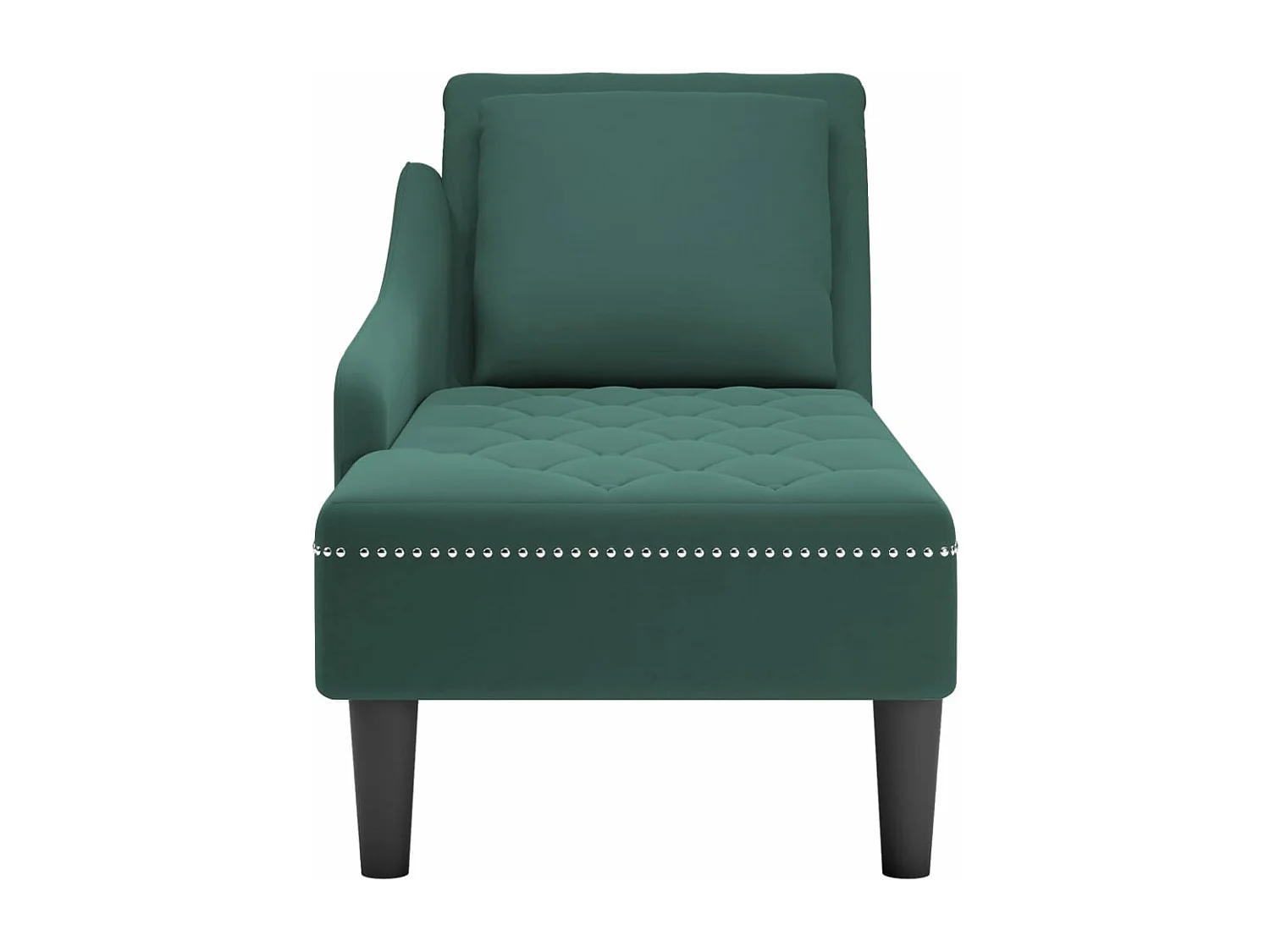 Sillón largo y cojín y reposabrazos derecho terciopelo verde oscuro.