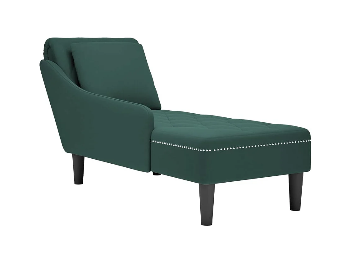 Fauteuil long et coussin et accoudoir droit vert foncé velours