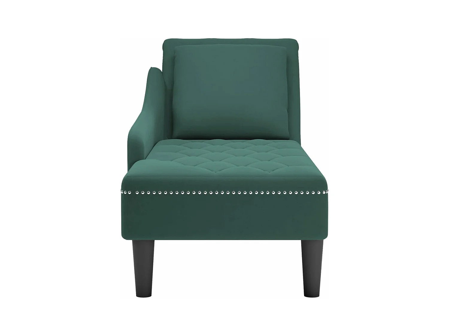 Fauteuil long et coussin et accoudoir droit vert foncé velours