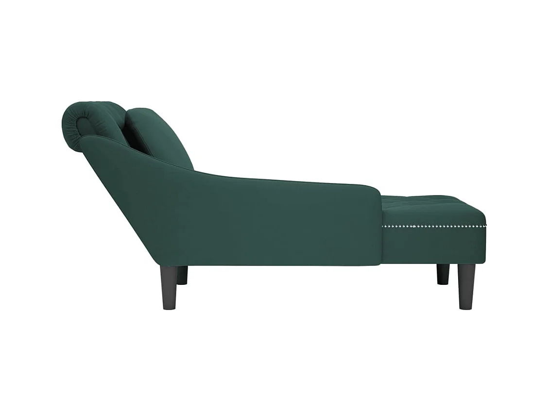 Fauteuil long et coussin et accoudoir droit vert foncé velours