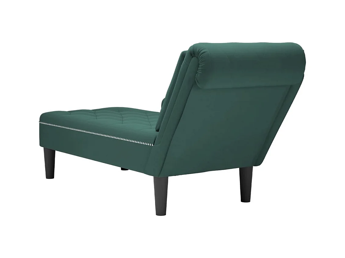 Fauteuil long et coussin et accoudoir droit vert foncé velours