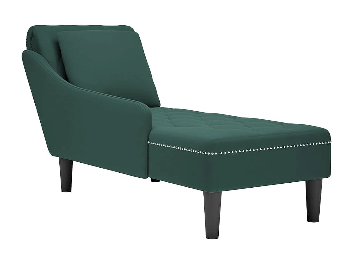 Fauteuil long et coussin et accoudoir droit vert foncé velours