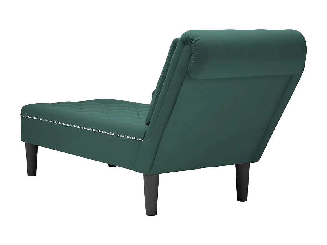 Fauteuil long et coussin et accoudoir droit vert foncé velours