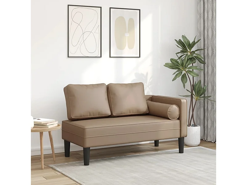 Chaise longue avec coussins cappuccino similicuir