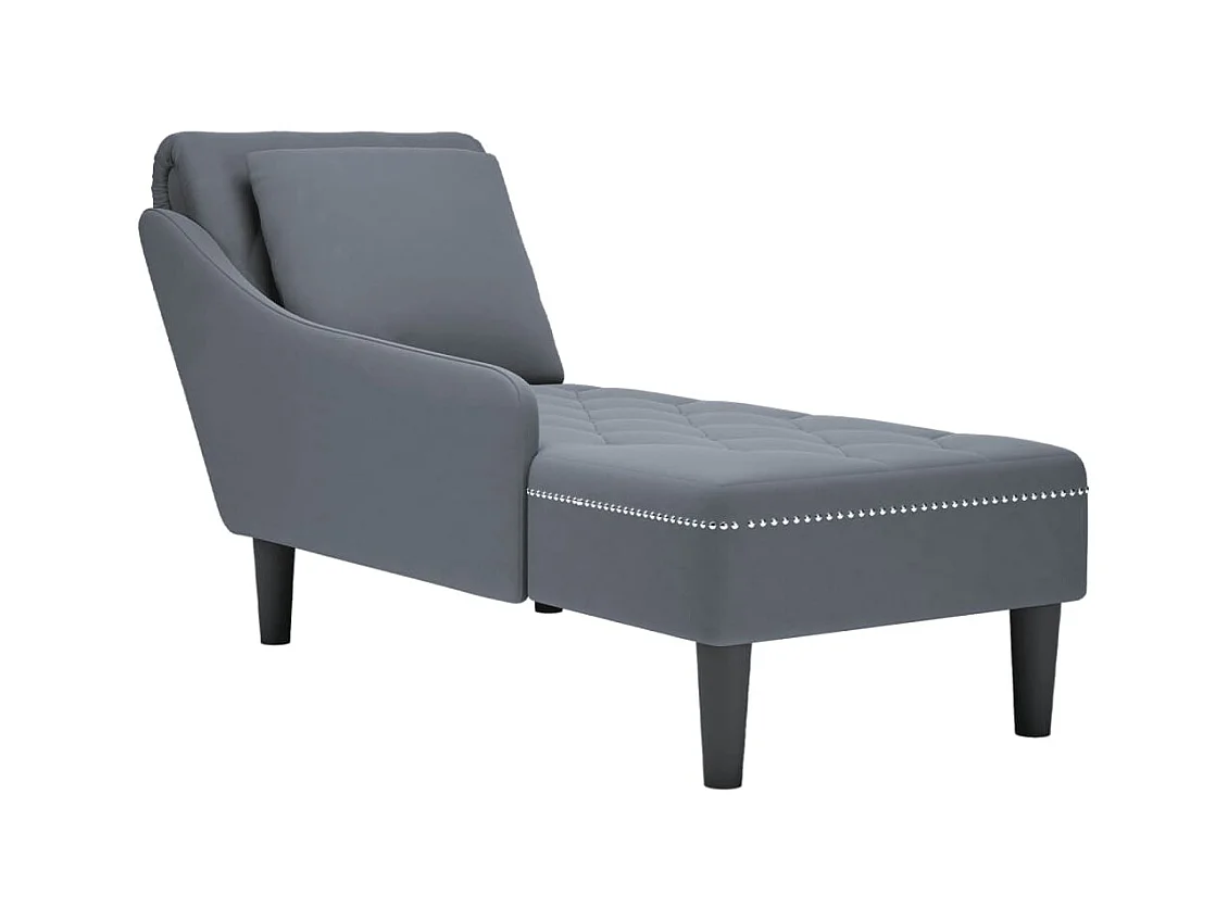 Poltroncina lunga con cuscino e bracciolo destro in velluto grigio scuro