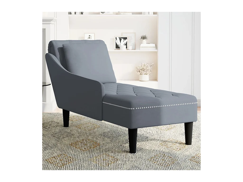 Fauteuil long et coussin et accoudoir droit gris foncé velours