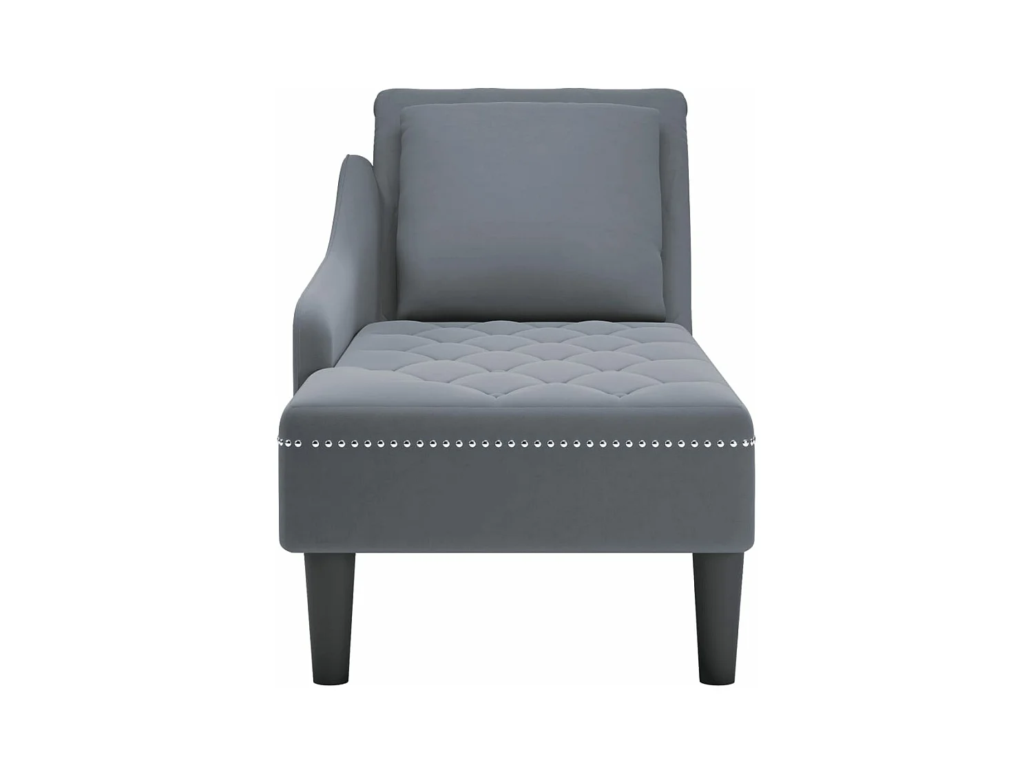 Fauteuil long et coussin et accoudoir droit gris foncé velours