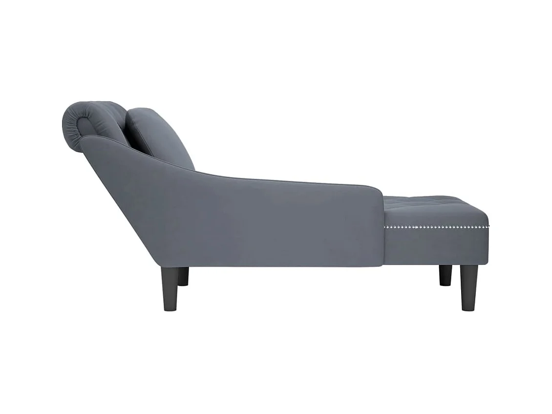 Fauteuil long et coussin et accoudoir droit gris foncé velours