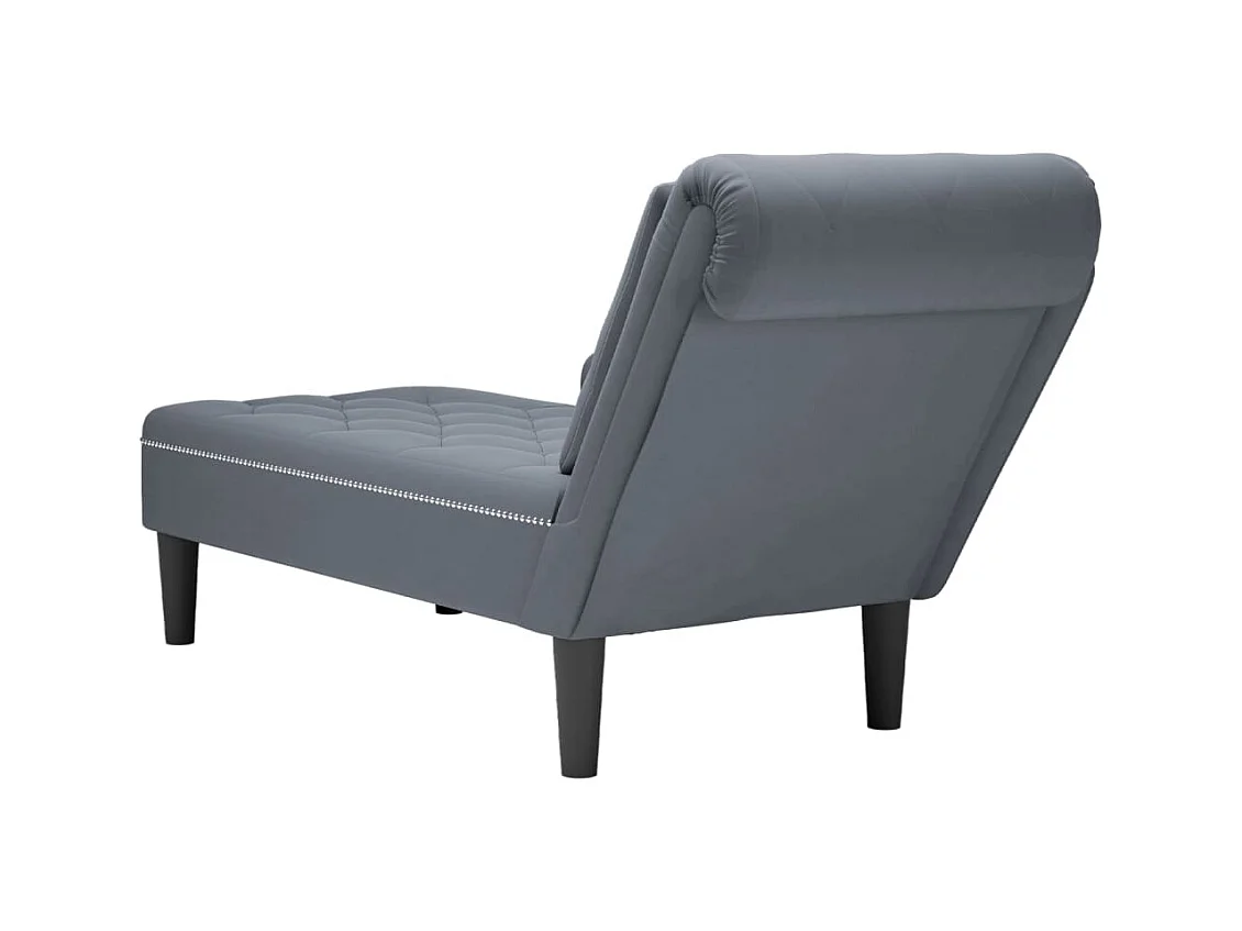 Fauteuil long et coussin et accoudoir droit gris foncé velours