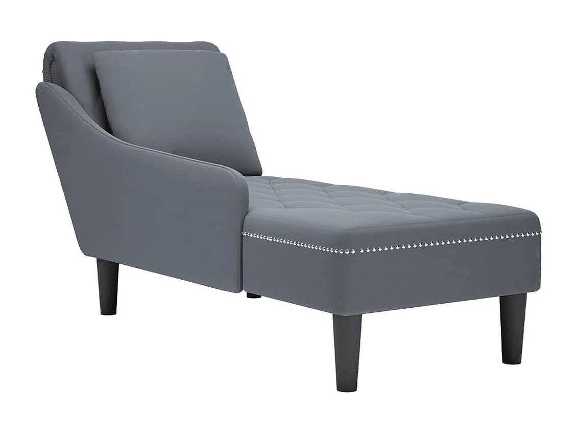 Fauteuil long et coussin et accoudoir droit gris foncé velours