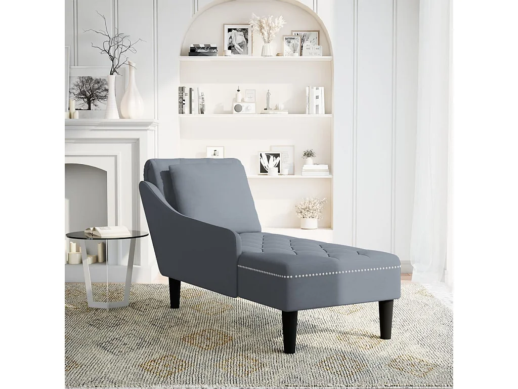 Fauteuil long et coussin et accoudoir droit gris foncé velours