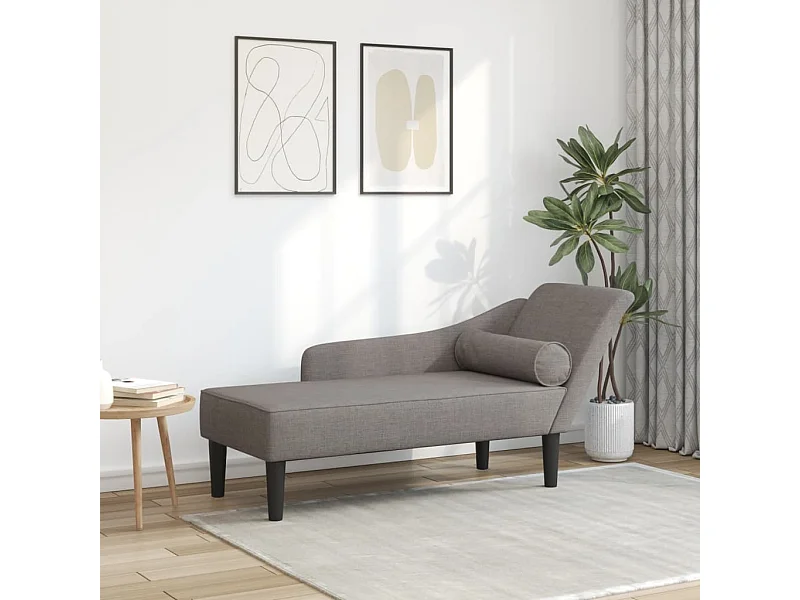 Chaise longue com almofadas em tecido cinza