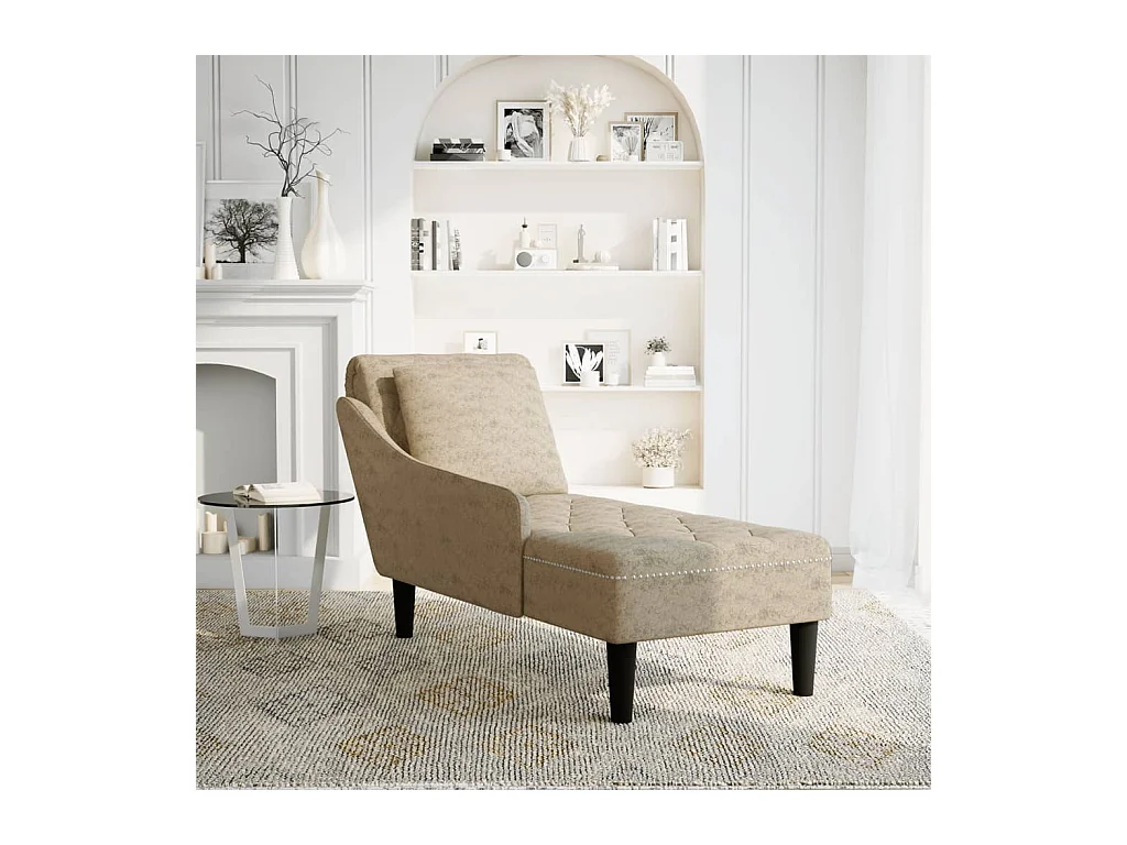 Sillón largo y cojín/reposabrazos derecho en ecopiel gris claro