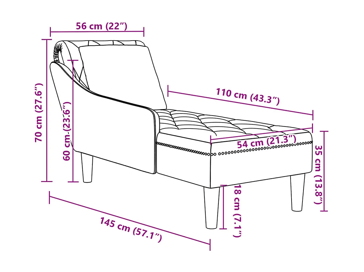 Sillón largo y cojín/reposabrazos derecho en ecopiel gris claro