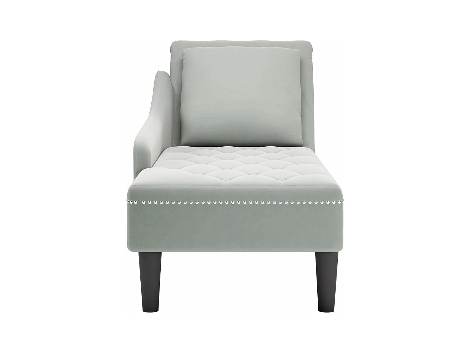 Fauteuil long et coussin et accoudoir droit gris clair velours