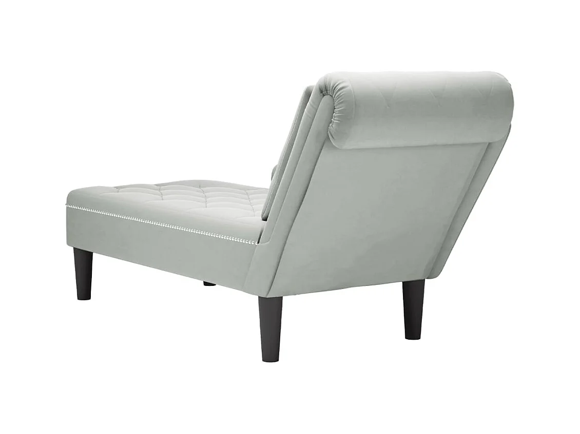 Fauteuil long et coussin et accoudoir droit gris clair velours