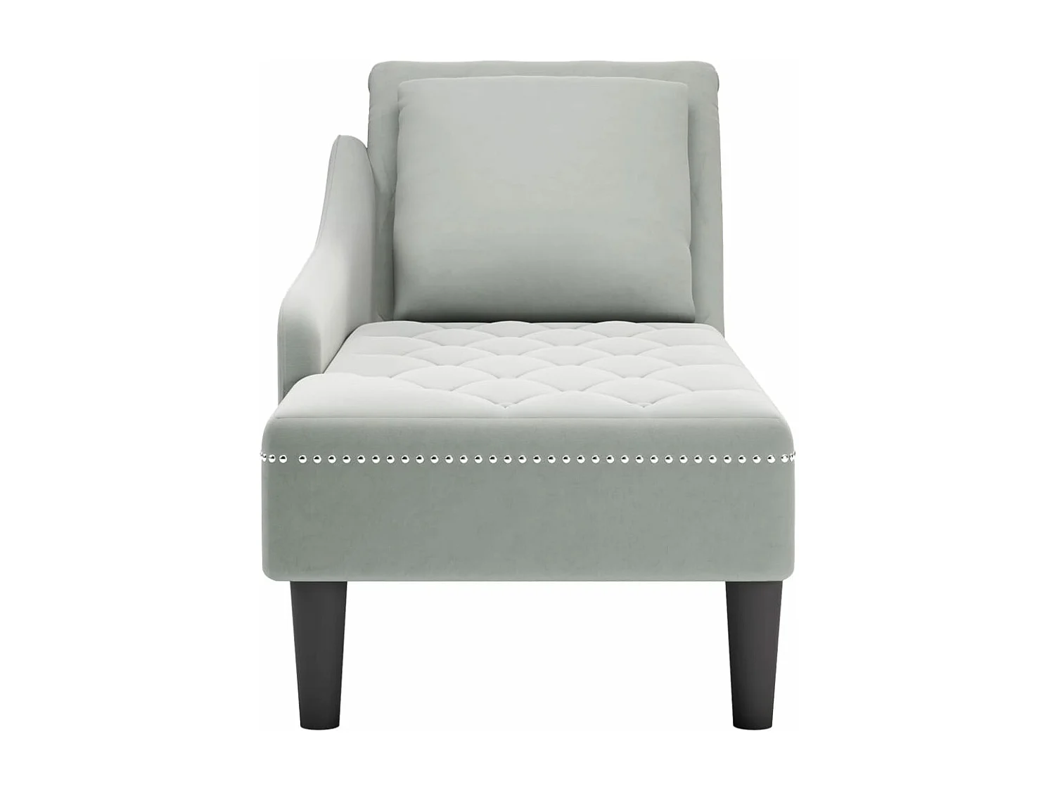 Fauteuil long et coussin et accoudoir droit gris clair velours