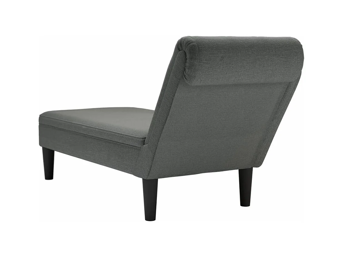 Poltrona longa com almofada e apoio de braço direito em tecido cinza escuro