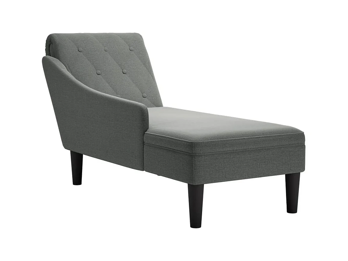 Fauteuil long avec coussin et accoudoir droit gris foncé tissu