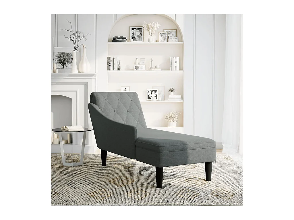 Fauteuil long avec coussin et accoudoir droit gris foncé tissu